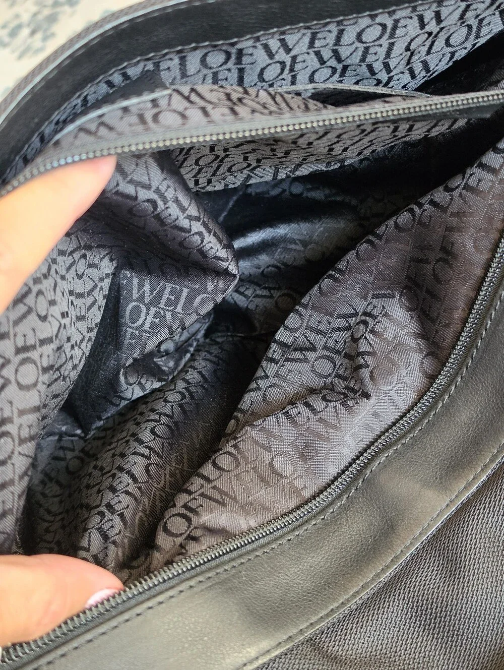 Authentic Loewe Navy-Black Messenger Bag with Leather Trim